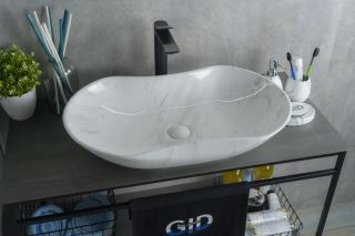 Раковина Gid Mnc503H012 54464 накладная под камень глянцевая 66.5x41x12